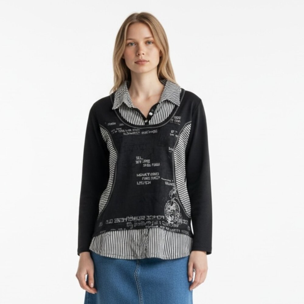 Moffi Y2K Grunge Patchwork Graphic Top Size M